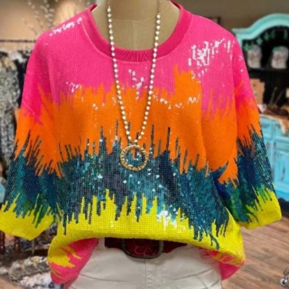 Multicolor Sequin T-Shirt 3XL